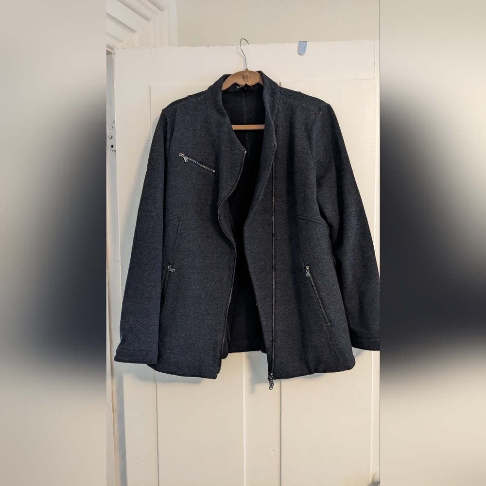 Eileen Fisher Wool Blend Asymmetrical Coat in Charcoal, Size L
